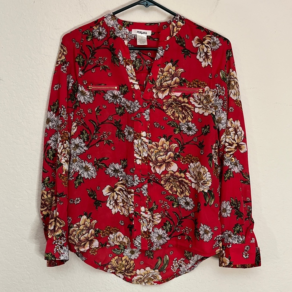 Persaya Red/Pink Floral Blouse